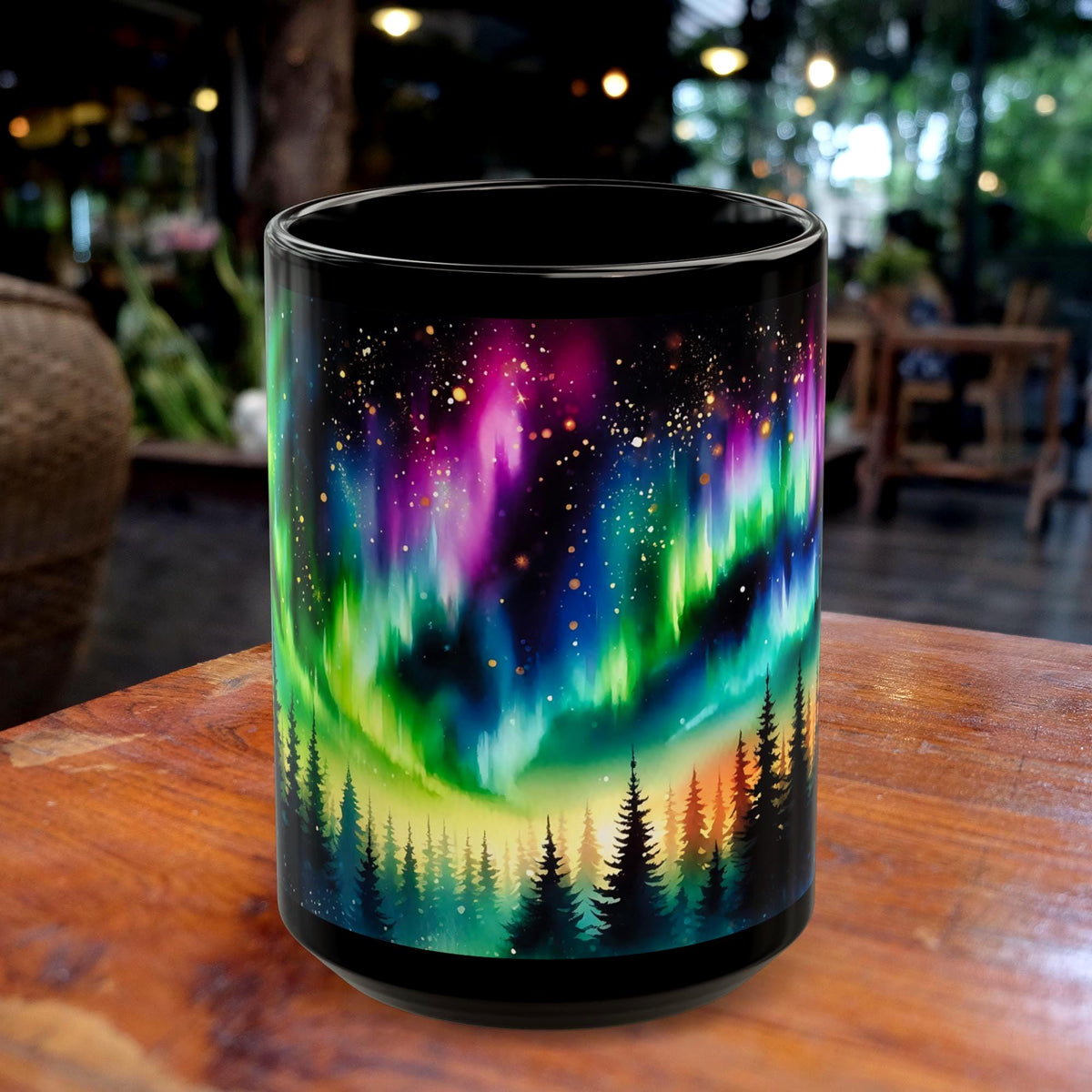 Northern Lights Mug, Aurora Borealis Cup, Northern Lights Drinkware, Colorful Sky Mug, Celestial Ceramic Mug, Xmas Gift Black Mug 11oz, 15oz
