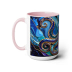 Blue Octopus Mug, Stained Glass Style | Ocean Art Coffee Cup, Beach Lover Cup 15oz