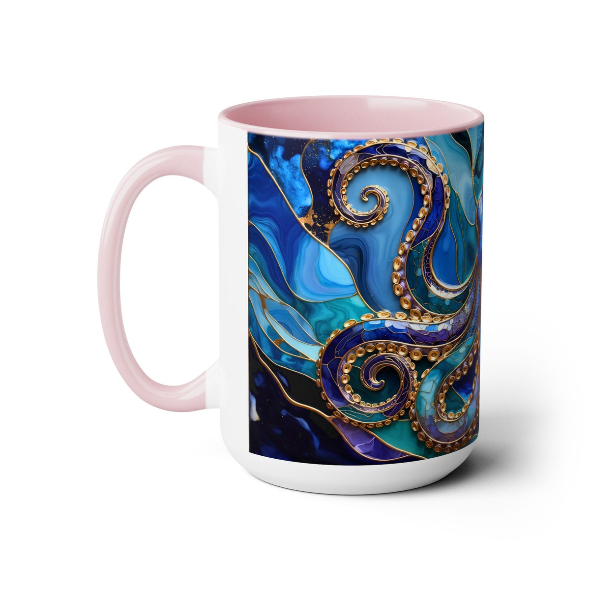 Blue Octopus Mug, Stained Glass Style | Ocean Art Coffee Cup, Beach Lover Cup 15oz