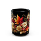 Fall Coffee Mug, Country Fall Autumn Mug, Maple Leaf Mug Pressed Flowers Leaves Style Mug Fall Colors Autumn Lover Gift Rustic Fall Mug 15oz