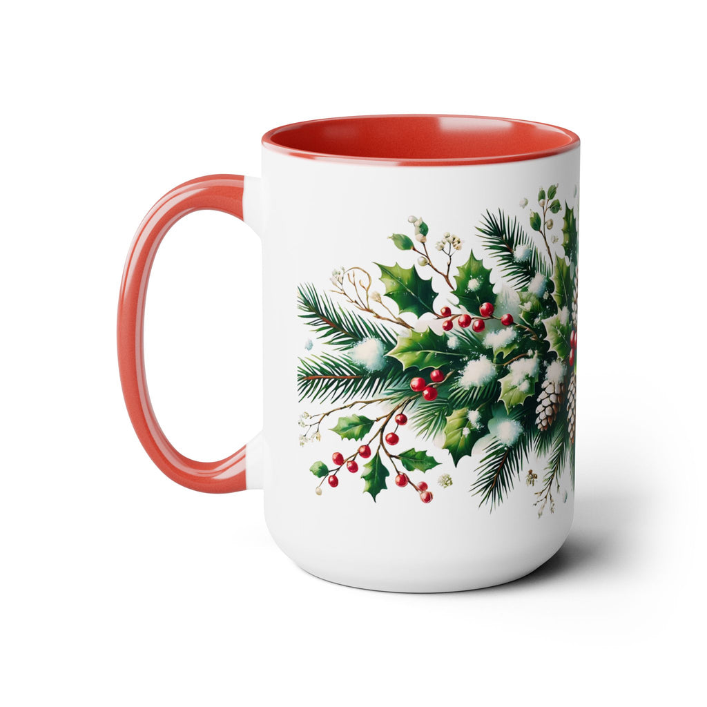 Snowy Garland Coffee Mug, Christmas Wreath Mug, Winter Holiday Ceramic Mug, Festive Garland Drinkware, Holiday Season Classy Mug Gift 15oz