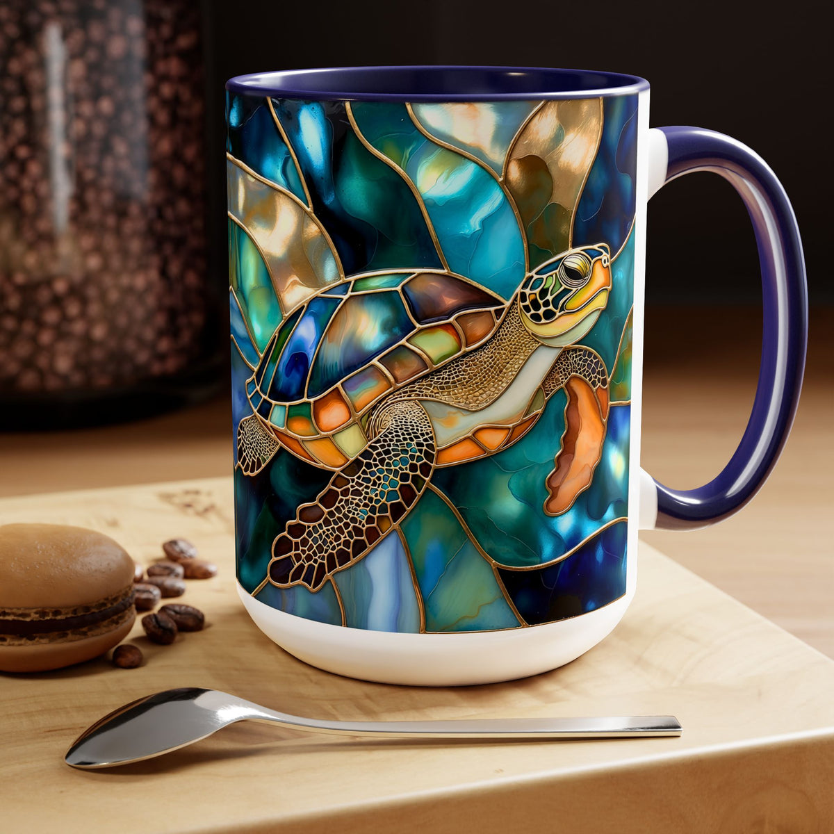 Sea Turtle Mug, Stained Glass Style | Ocean Coffee Cup, Ocean Lover Cup 15oz