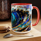 Ocean Waves Stained Glass Style Coffee Mug, Coastal Beach Decor Cup, Nautical Sea Wave Art Mug 15oz