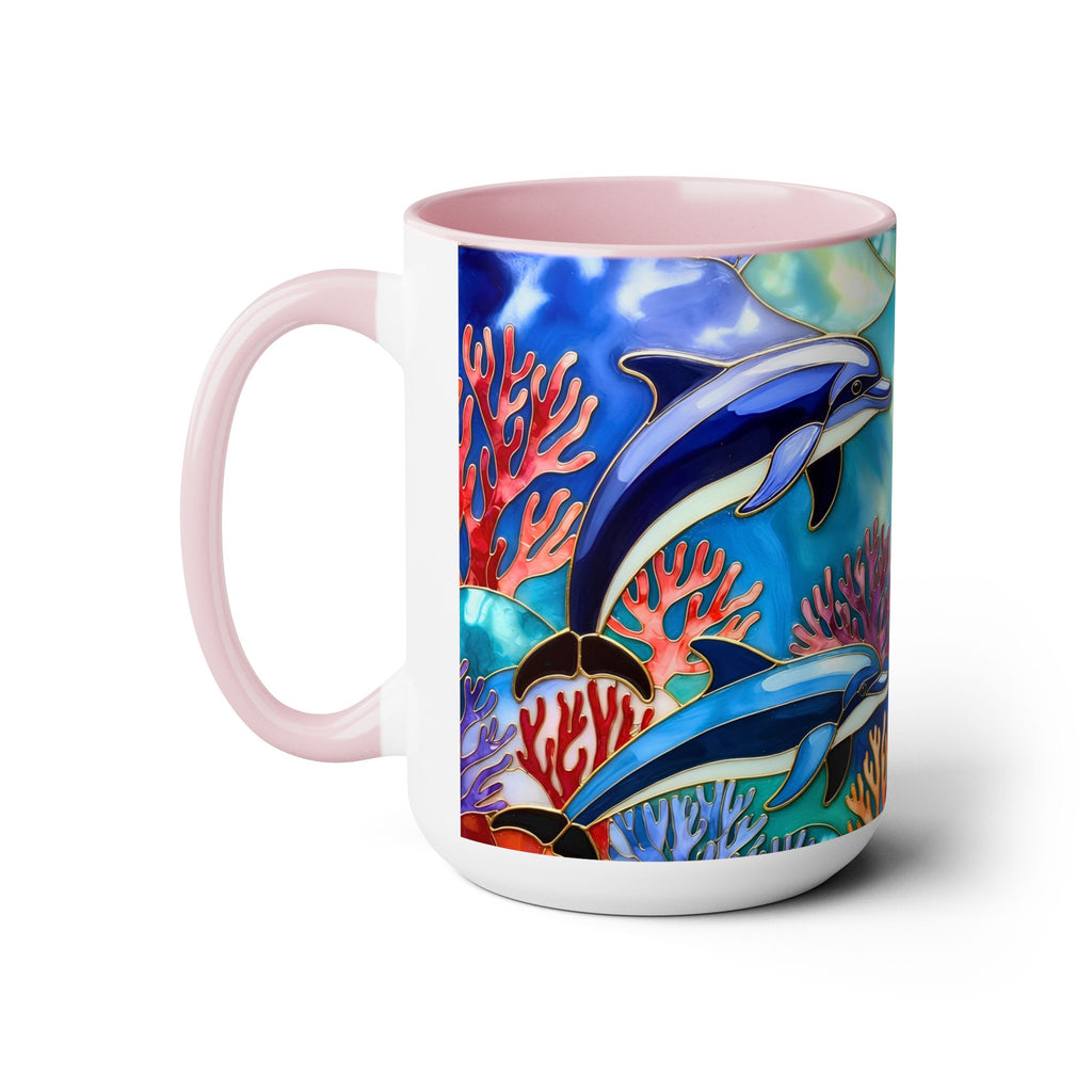 Dolphin Mug, Stained Glass Style Mug, Ocean Lover Gift, Ocean Lover Cup 15oz