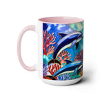 Dolphin Mug, Stained Glass Style Mug, Ocean Lover Gift, Ocean Lover Cup 15oz