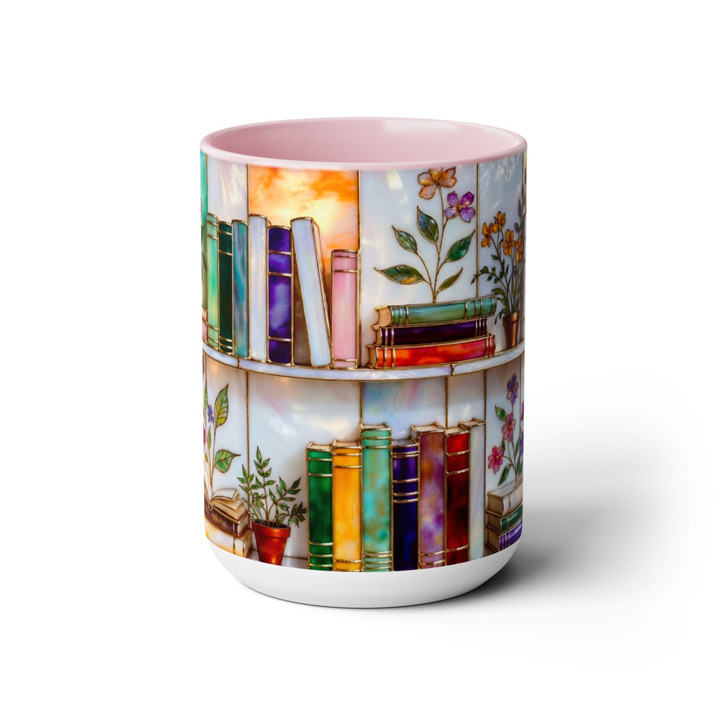 Floral Bookshelf Coffee Mug, Bookish Stained-Glass Style Mug, Book Lover Gift, Library Aesthetic Cup, Teacher Gift, Reading Mug 15oz