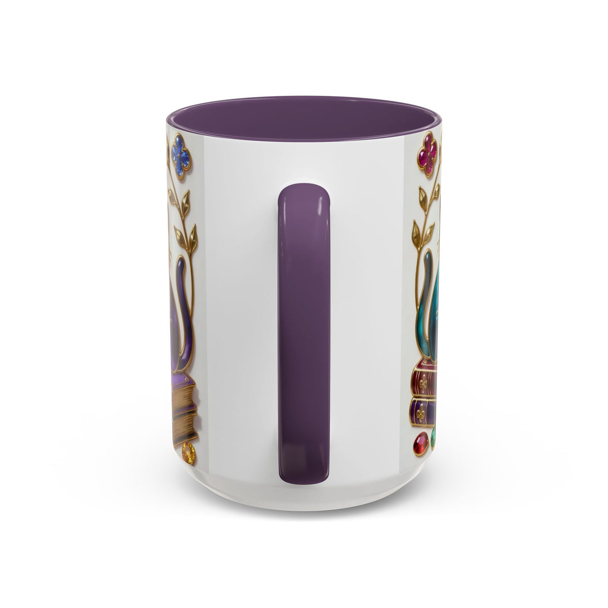 Stained Glass Style Cats Mug, Bookish Cat Art Mug, Jewel Tone Fantasy Cats Cup, Book Lover Mug 15oz