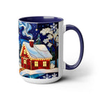 Stained Glass Christmas Village Mug, Winter Cottage Snow Scene Mug, Cozy Holiday Art Cup, Christmas Gift Mug 15oz