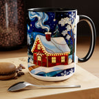 Stained Glass Christmas Village Mug, Winter Cottage Snow Scene Mug, Cozy Holiday Art Cup, Christmas Gift Mug 15oz