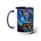 Blue Octopus Mug, Stained Glass Style | Ocean Art Coffee Cup, Beach Lover Cup 15oz