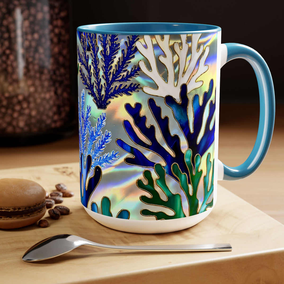 Coral Reef Mug, Stained Glass Style, Ocean Lover Gift Ocean Coffee Cup, Ocean Lover Cup 15oz