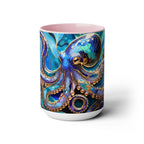 Blue Octopus Mug, Stained Glass Style | Ocean Art Coffee Cup, Beach Lover Cup 15oz