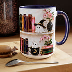 Halloween Ghost Bookshelf Mug, Black Cat Coffee Mug, Witchy Ghost Mug, Book Lover Gift, Spooky Library Mug, Pink Floral Bookshelf Mug 15oz