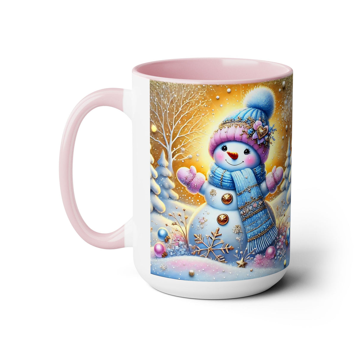 Pink Christmas Mug, Pastel Snowman Mug, Christmas Coffee Mug, Christmas Kitchen Decor Mug, Xmas Gifts, Elegant Coffee Mug, Winter Mug  5oz