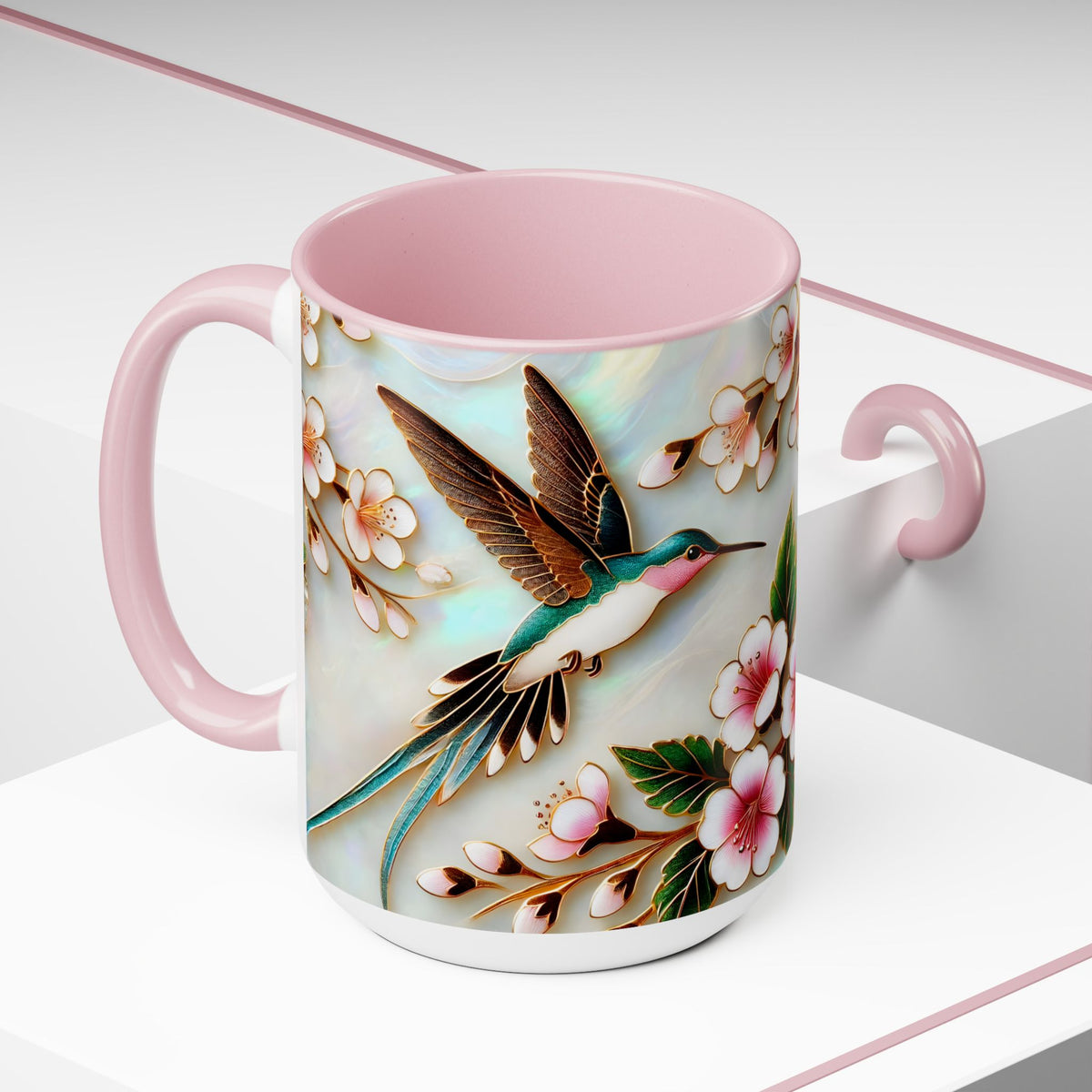 Floral Hummingbird Mug, Nature Lover Coffee Cup, Gift for Her, Cute Bird Mug, Mother Day Gift, Garden Lover Drinkware, Home Decor Cup 15oz