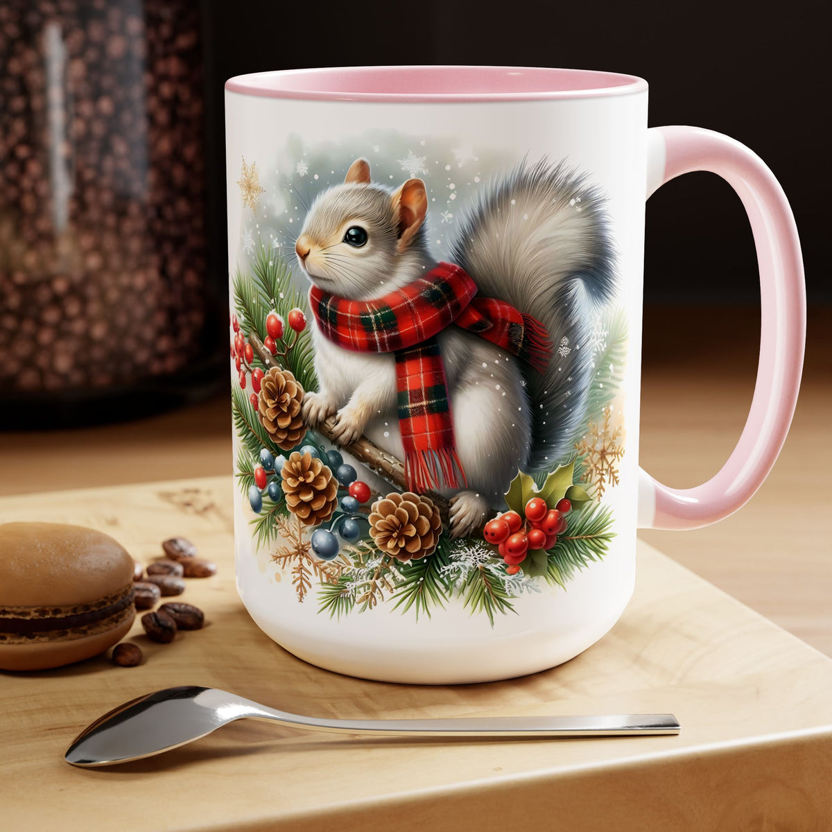 Squirrel Mug, Mug for Squirrell Lovers, Christmas Mug, Winter Ceramic Mug, Coffee Mug, Gift for Squirrell Lovers, Squirrell With Scarf  15oz