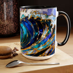 Ocean Waves Stained Glass Style Coffee Mug, Coastal Beach Decor Cup, Nautical Sea Wave Art Mug 15oz