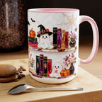 Halloween Ghost Bookshelf Mug, Black Cat Coffee Mug, Book Lover Gift, Witchy Ghost Mug, Spooky Library Cup, Fall Mug, Dark Academia Mug