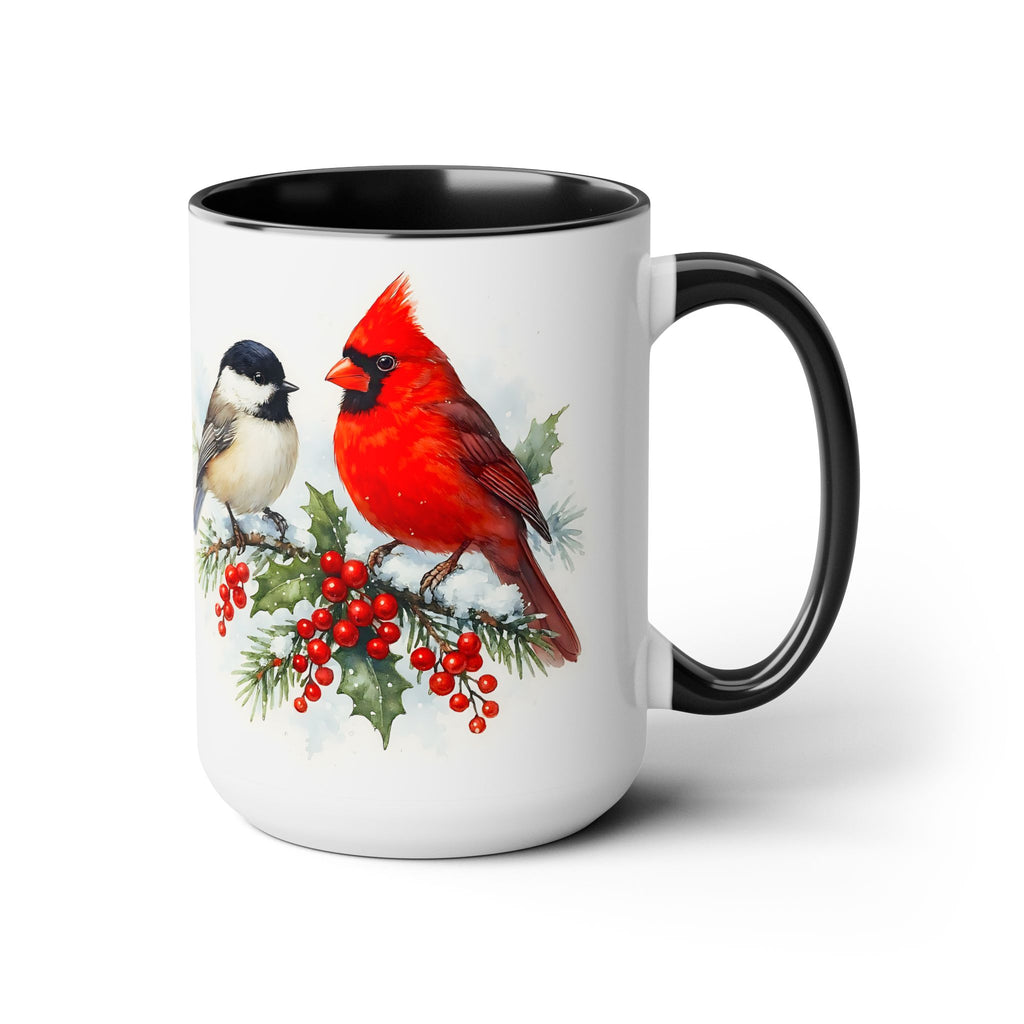Cardinal Chickadee Mug, Birds on Snowy Branch Mug, Birds Retro Christmas Mug, Winter Mug, Christmas Kitchen Decor Mug, Birds Lover Mug 15oz