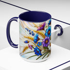 Blue Wildflower Mug, Stained Glass Style Floral Coffee Cup 15oz