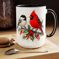 Cardinal Chickadee Mug, Birds on Snowy Branch Mug, Birds Retro Christmas Mug, Winter Mug, Christmas Kitchen Decor Mug, Birds Lover Mug 15oz