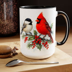 Cardinal Chickadee Mug, Birds on Snowy Branch Mug, Birds Retro Christmas Mug, Winter Mug, Christmas Kitchen Decor Mug, Birds Lover Mug 15oz
