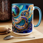 Blue Octopus Mug, Stained Glass Style | Ocean Art Coffee Cup, Beach Lover Cup 15oz