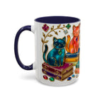 Stained Glass Style Cats Mug, Bookish Cat Art Mug, Jewel Tone Fantasy Cats Cup, Book Lover Mug 15oz