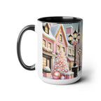 Pink Christmas Village Mug, Christmas Coffee Mug, Elegant Pastel Winter Village Ceramic Cup, Christmas Home Decor Kitchen, Winter Mug 15oz