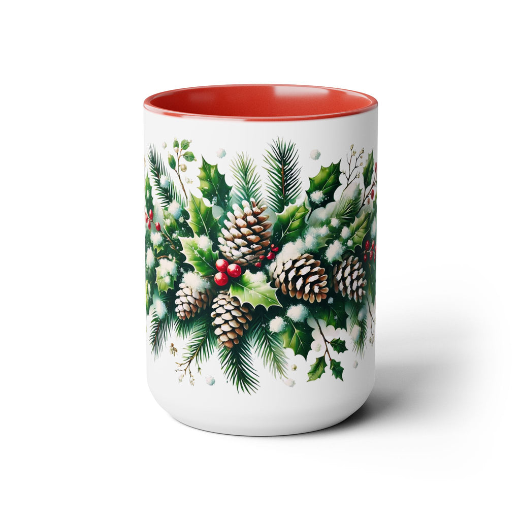 Snowy Garland Coffee Mug, Christmas Wreath Mug, Winter Holiday Ceramic Mug, Festive Garland Drinkware, Holiday Season Classy Mug Gift 15oz