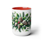 Snowy Garland Coffee Mug, Christmas Wreath Mug, Winter Holiday Ceramic Mug, Festive Garland Drinkware, Holiday Season Classy Mug Gift 15oz