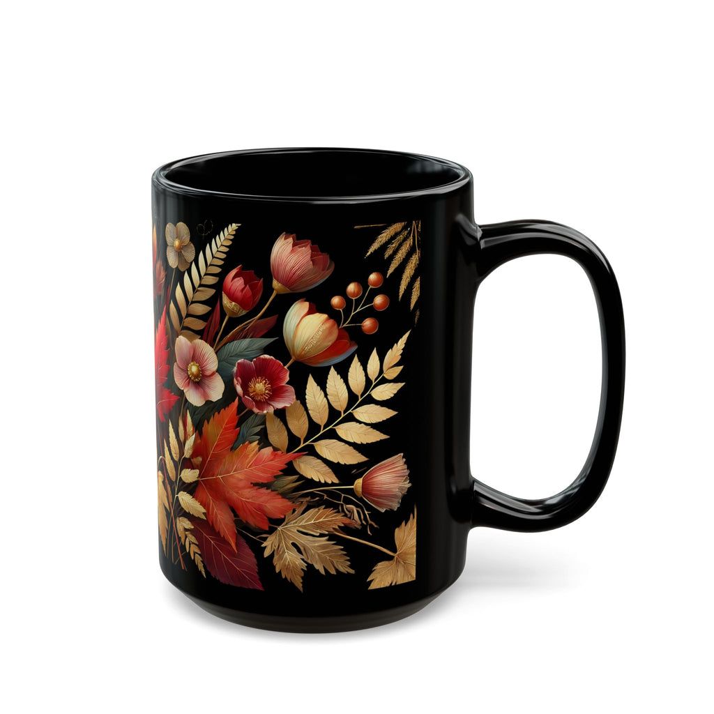 Fall Coffee Mug, Country Fall Autumn Mug, Maple Leaf Mug Pressed Flowers Leaves Style Mug Fall Colors Autumn Lover Gift Rustic Fall Mug 15oz