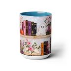 Halloween Ghost Bookshelf Mug, Cute Ghost Coffee Mug, Book Lover Gift, Pink Halloween Mug, Witchy Books Mug, Black Cat Mug, Fall Coffee Cup