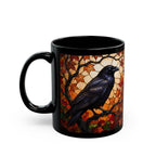 Raven Mug, Stained Glass Crow Coffee Mug, Gothic Raven Mug, Dark Academia Gift, Witchy Fall Mug, Bird Lover Gift, Halloween Cup 11oz, 15oz