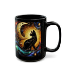 Black Cat Mug, Crescent Moon Halloween Cat Mug, Stained Galss Style Halloween Cat Mug, Dark Academia Witchy Stained Glass Cat Moon Cup 15oz