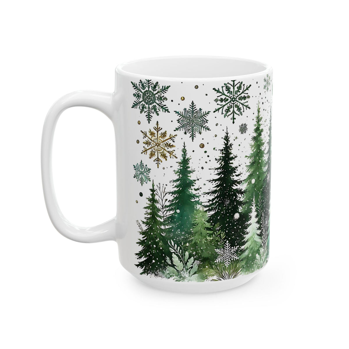 Snowy Pine Tree Winter Scene Mug, Evergreen Mug, Winter Themed Forest Coffee Mug, Cozy Christmas Gift for Forest Lovers, Holiday Gift 15oz