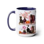 Halloween Ghost Bookshelf Mug, Black Cat Coffee Mug, Book Lover Gift, Witchy Ghost Mug, Spooky Library Cup, Fall Mug, Dark Academia Mug