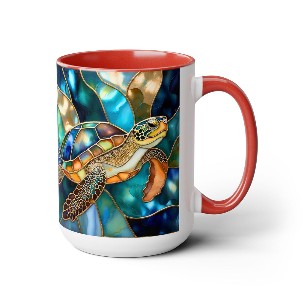 Sea Turtle Mug, Stained Glass Style | Ocean Coffee Cup, Ocean Lover Cup 15oz