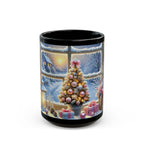 Cozy Christmas Snowy Window View Mug, Christmas Coffee Mug, Pink Holiday Decor Coffee Cup, Festive Kitchen Gift, Winter Mug 11oz, 15oz