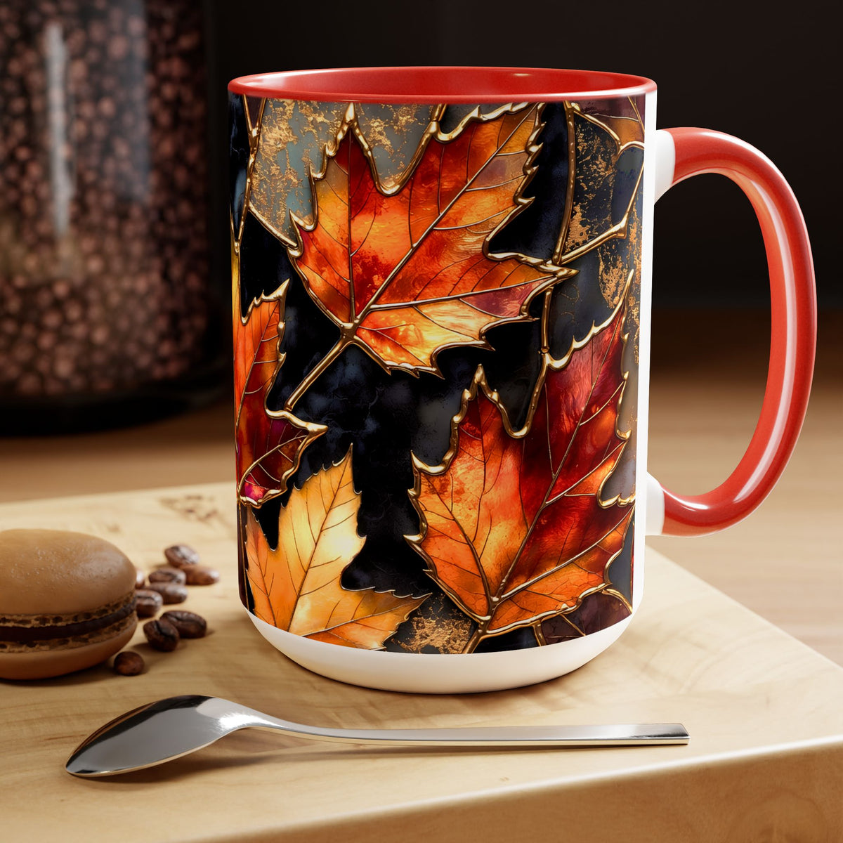 Autumn Leaves Mug, Fall Coffee Mug, Maple Leaf Mug, Stained Glass Style Mug, Thanksgiving Mug, Cozy Fall Gift, Autumn Coffee Cup