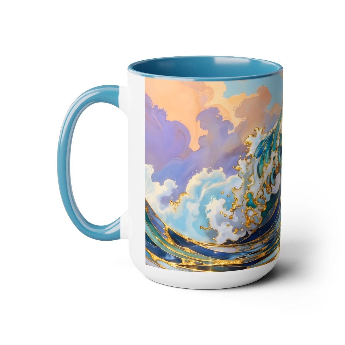 Ocean Waves Stained Glass Style Coffee Mug, Coastal Beach Decor Cup, Nautical Sea Wave Art Mug 15oz