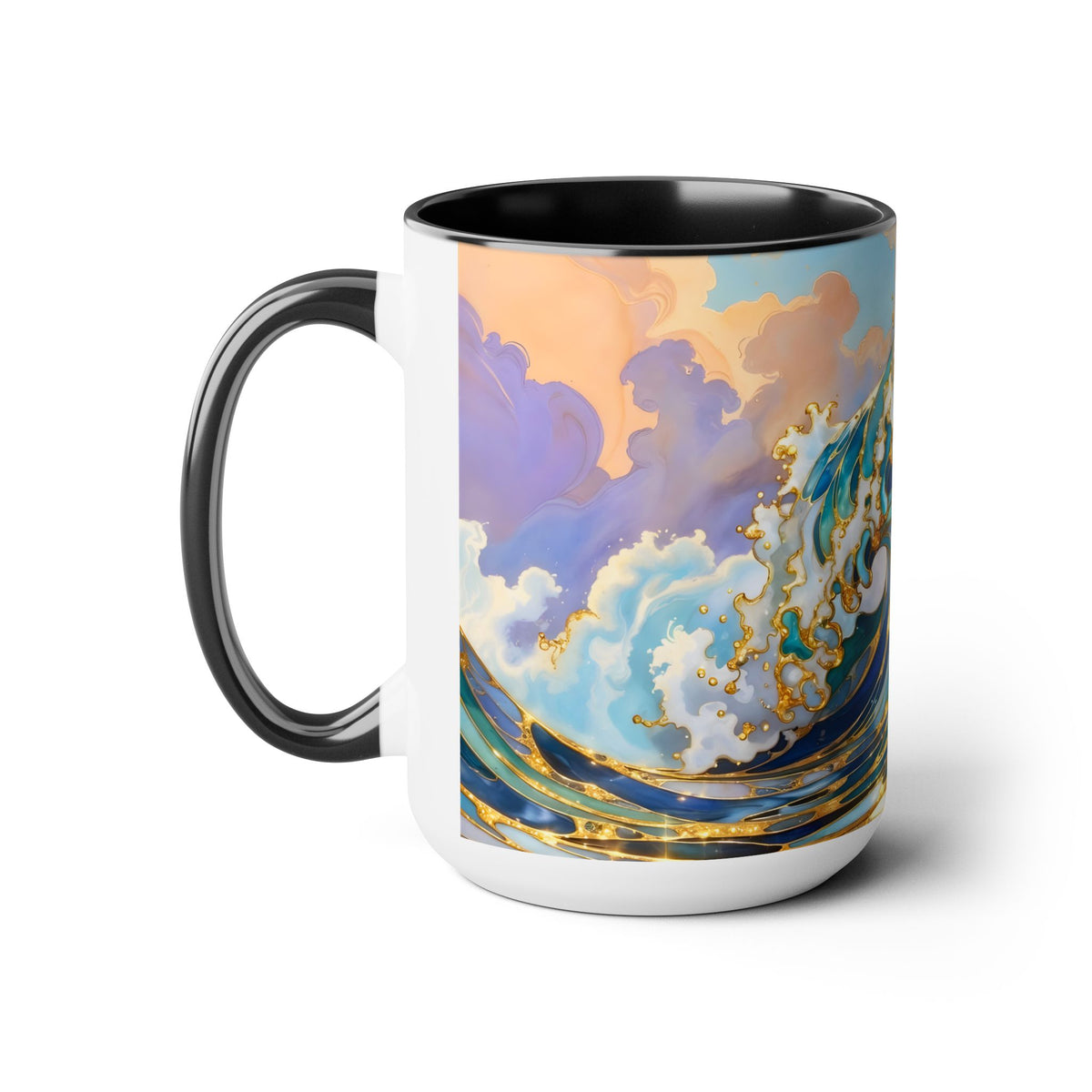 Ocean Waves Stained Glass Style Coffee Mug, Coastal Beach Decor Cup, Nautical Sea Wave Art Mug 15oz