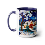 Stained Glass Christmas Village Mug, Winter Cottage Snow Scene Mug, Cozy Holiday Art Cup, Christmas Gift Mug 15oz