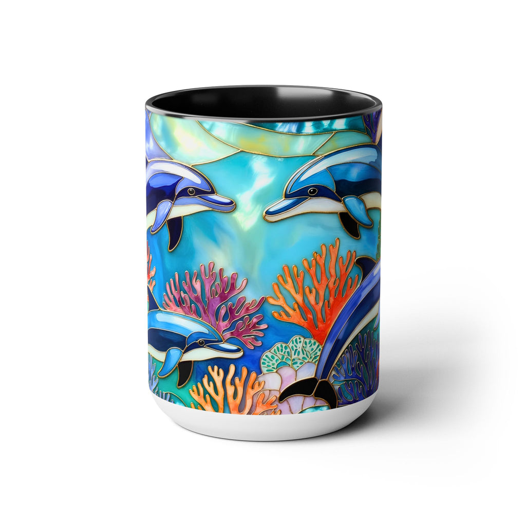 Dolphin Mug, Stained Glass Style Mug, Ocean Lover Gift, Ocean Lover Cup 15oz