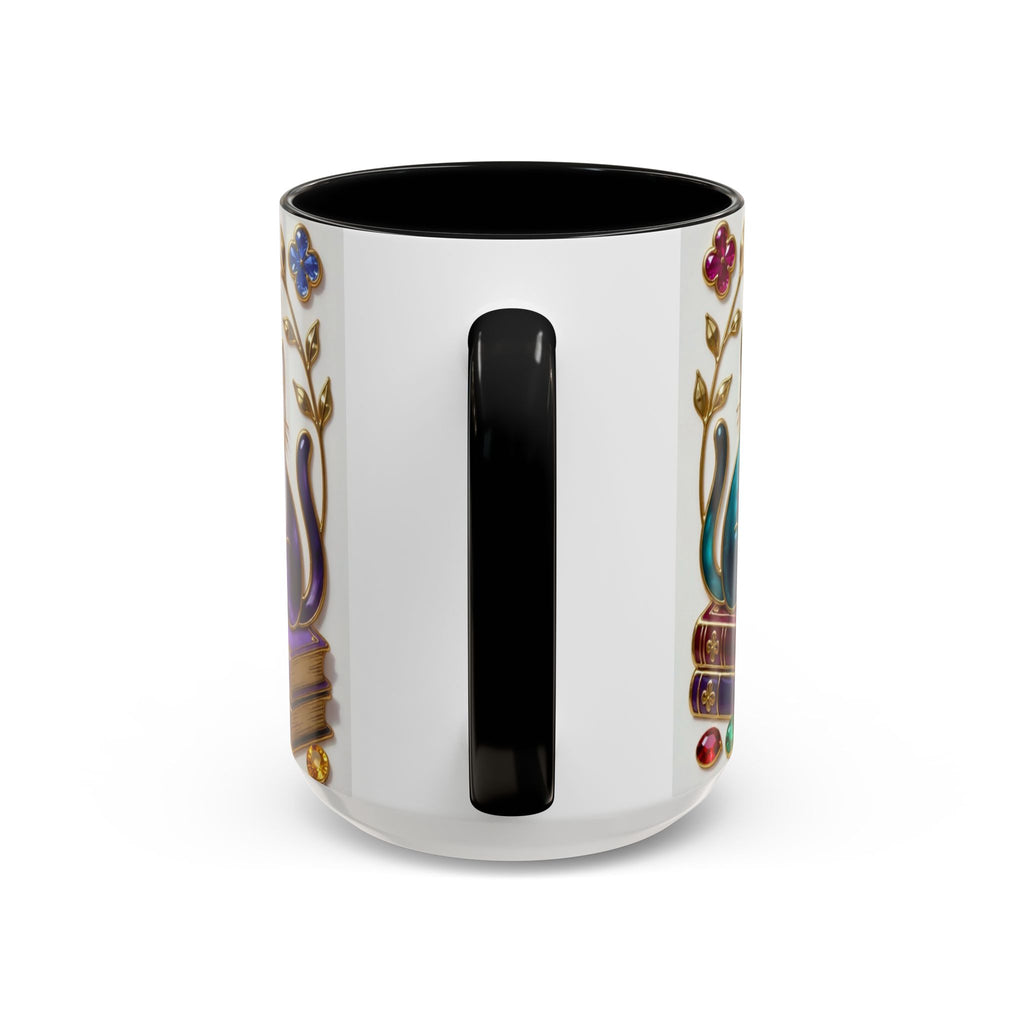 Stained Glass Style Cats Mug, Bookish Cat Art Mug, Jewel Tone Fantasy Cats Cup, Book Lover Mug 15oz