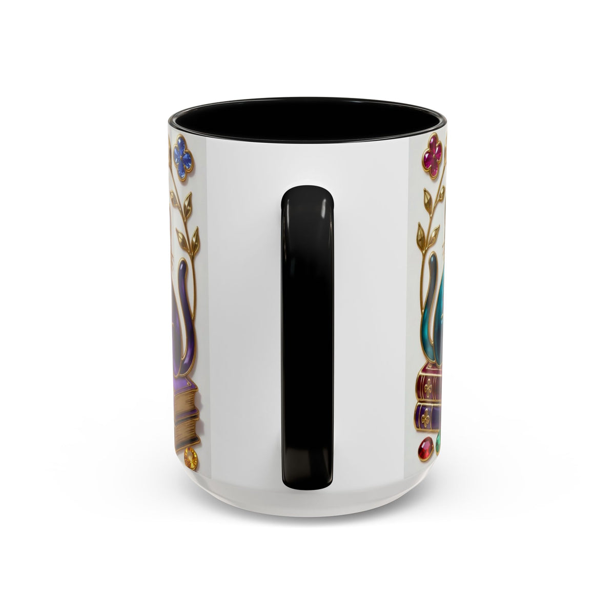 Stained Glass Style Cats Mug, Bookish Cat Art Mug, Jewel Tone Fantasy Cats Cup, Book Lover Mug 15oz