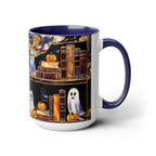 Halloween Ghost Bookshelf Mug, Cute Ghost Coffee Mug, Book Lover Gift, Spooky Books Mug, Fall Mug, Gothic Library Cup, Dark Academia Mug