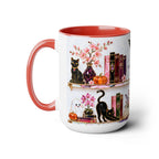 Halloween Ghost Bookshelf Mug, Black Cat Coffee Mug, Book Lover Gift, Witchy Ghost Mug, Spooky Library Cup, Fall Mug, Dark Academia Mug