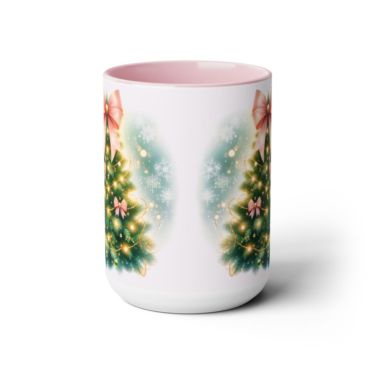 Christmas Tree Mug, Winter Tree Bow Mug, Holiday Mug, Aesthetic Pink Tree Mug, Christmas Coquette Mug, Holiday Mug, Pink Winter Mug 15oz