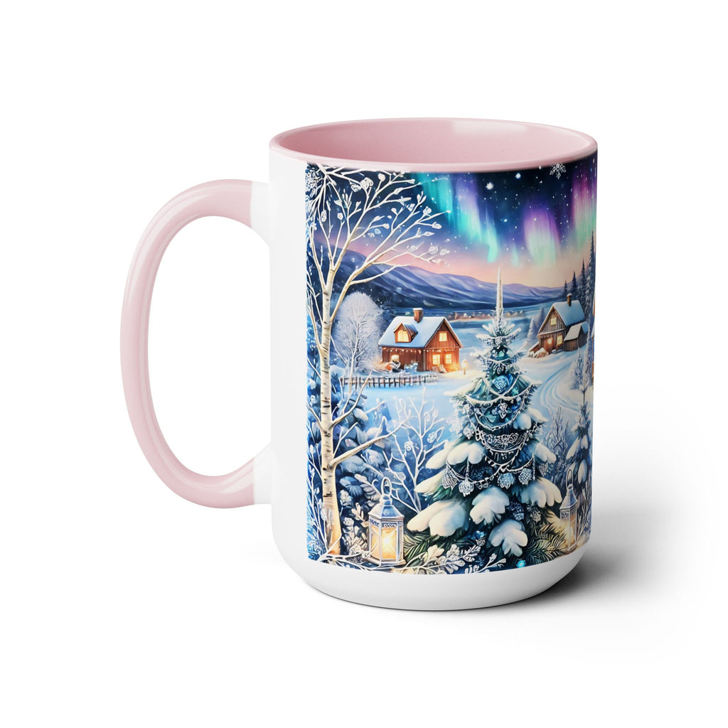 Christmas Mug, Christmas Nordic Village Mug, Christmas Cabin Mug, Aurora Winter Mug, Unique Christmas Gift, Big Mug, Vintage Style Mug 15oz